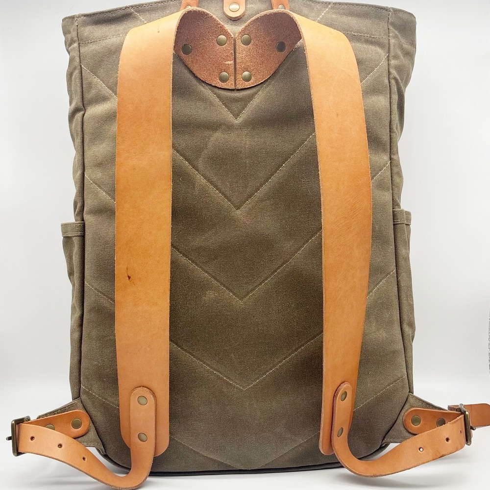 Winter Session Waxed Canvas Roll Top Backpack in Walnut Waxed + Tan Leather - Picture 9 of 16